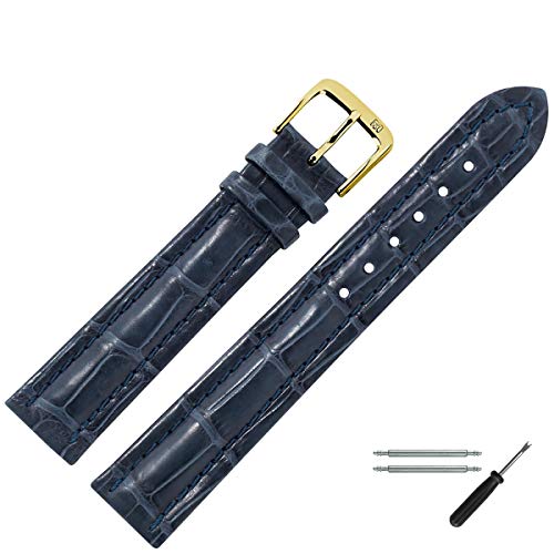 MARBURGER Uhrenarmband 18mm Leder Blau Alligator - Werkzeug Montage Set 8321851000220 von MARBURGER