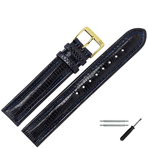 MARBURGER Uhrenarmband 18mm Leder Blau Eidechse (Teju) - Werkzeug Montage Set 8261850000220 von MARBURGER