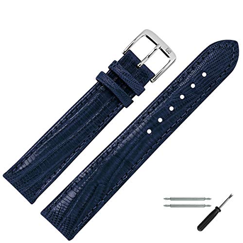 MARBURGER Uhrenarmband 18mm Leder Blau Eidechse (Teju) - Werkzeug Montage Set 8271850000120 von MARBURGER