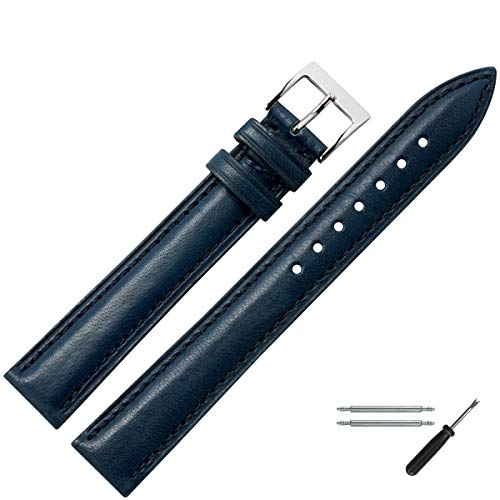 MARBURGER Uhrenarmband 18mm Leder Blau Glatt Mit Naht - Werkzeug Montage Set 6381851000120 von MARBURGER