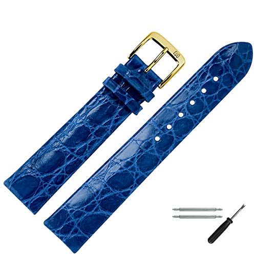 MARBURGER Uhrenarmband 18mm Leder Blau Gold Kroko Prägung - Montage Set 8341850000220 von MARBURGER