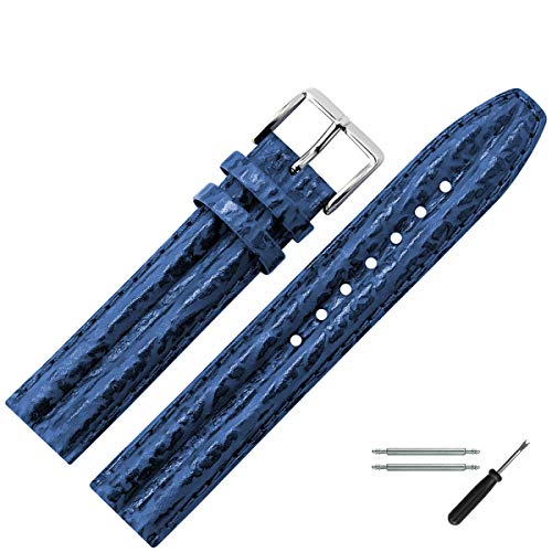 MARBURGER Uhrenarmband 18mm Leder Blau Hai - Werkzeug Montage Set 6241850000120 von MARBURGER