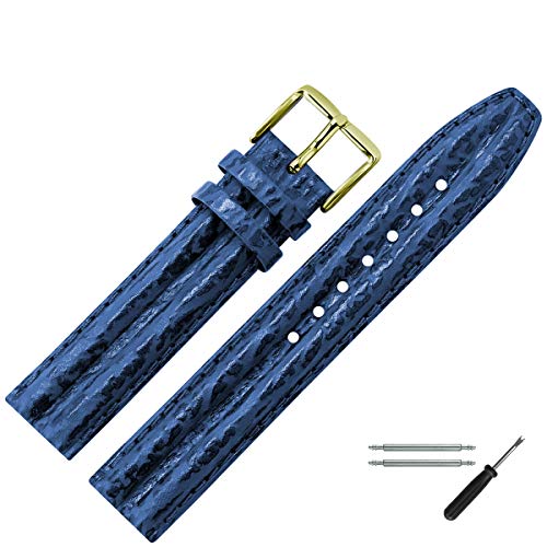 MARBURGER Uhrenarmband 18mm Leder Blau Hai - Werkzeug Montage Set 6241850000220 von MARBURGER