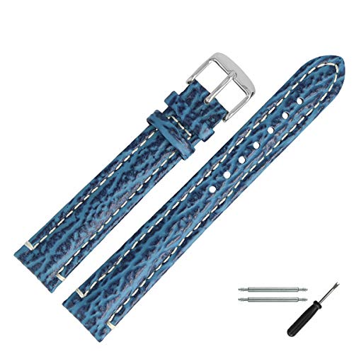 MARBURGER Uhrenarmband 18mm Leder Blau Hai XL - Werkzeug Montage Set 6821850000120 von MARBURGER