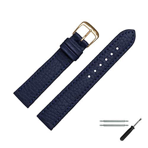 MARBURGER Uhrenarmband 18mm Leder Blau Rind Prägung Mit Naht - Werkzeug Montage Set 5201851000220 von MARBURGER