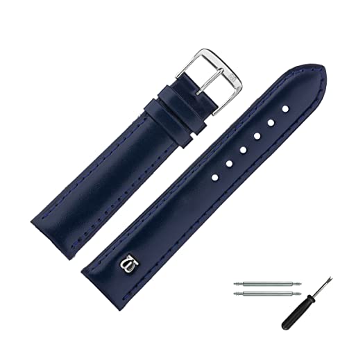 MARBURGER Uhrenarmband 18mm Leder Blau Glatt Mit Naht - Werkzeug Montage Set 1001851000120 von MARBURGER