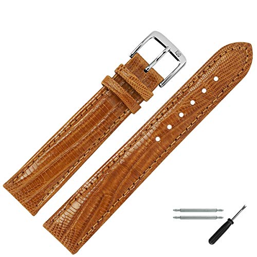 MARBURGER Uhrenarmband 18mm Leder Braun Eidechse (Teju) - Werkzeug Montage Set 8271834000120 von MARBURGER