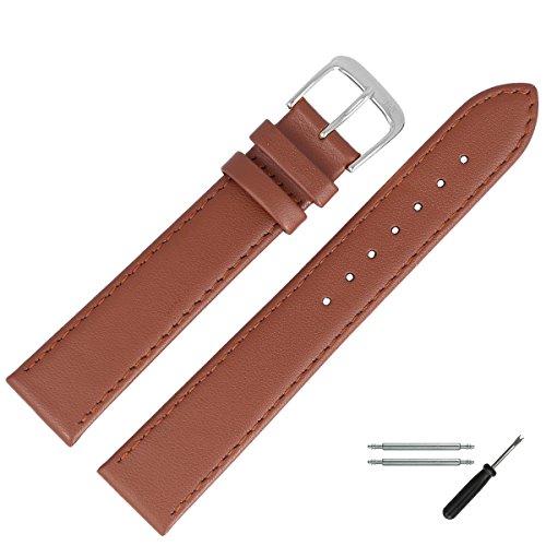 MARBURGER Uhrenarmband 18mm Leder Braun Glatt Mit Naht - Werkzeug Montage Set 7591834000120 von MARBURGER