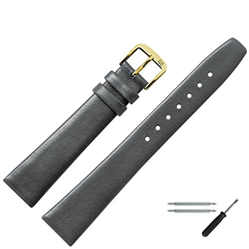 MARBURGER Uhrenarmband 18mm Leder Grau Gold Glatt - Montage Set 7101815000220 von MARBURGER