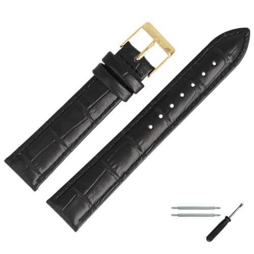 MARBURGER Uhrenarmband 18mm Leder Schwarz Alligator Prägung Mit Naht - Werkzeug Montage Set 2771810000220 von MARBURGER