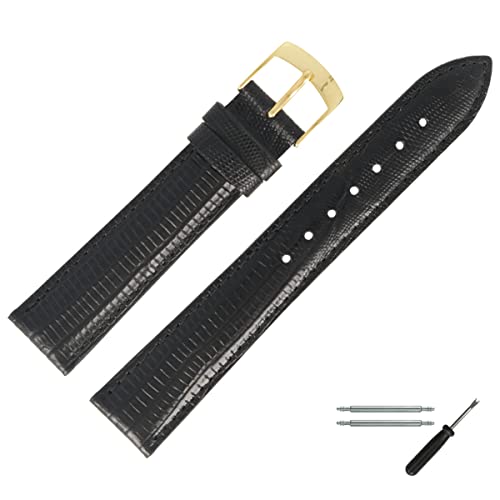 MARBURGER Uhrenarmband 18mm Leder Schwarz Eidechse (Teju) Prägung - Werkzeug Montage Set 7851810000220 von MARBURGER