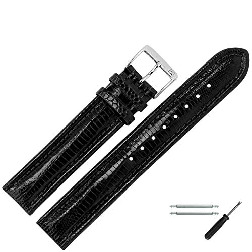 MARBURGER Uhrenarmband 18mm Leder Schwarz Eidechse (Teju) - Werkzeug Montage Set 8261810000120 von MARBURGER