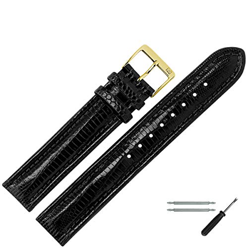 MARBURGER Uhrenarmband 18mm Leder Schwarz Eidechse (Teju) - Werkzeug Montage Set 8261810000220 von MARBURGER