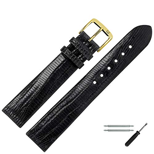 MARBURGER Uhrenarmband 18mm Leder Schwarz Eidechse (Teju) - Werkzeug Montage Set 8351810000220 von MARBURGER