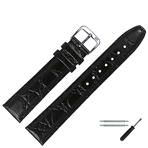 MARBURGER Uhrenarmband 18mm Leder Schwarz Kroko (Caiman) Prägung Mit Naht - Werkzeug Montage Set 5291810000120 von MARBURGER