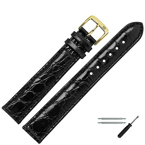 MARBURGER Uhrenarmband 18mm Leder Schwarz Gold XL Kroko Prägung Mit Naht - Montage Set 8311810000220 von MARBURGER