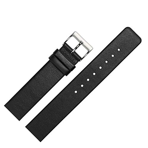 MARBURGER Uhrenarmband 18mm Leder Schwarz Silber Glatt - Montage Set 7621810000120 von MARBURGER