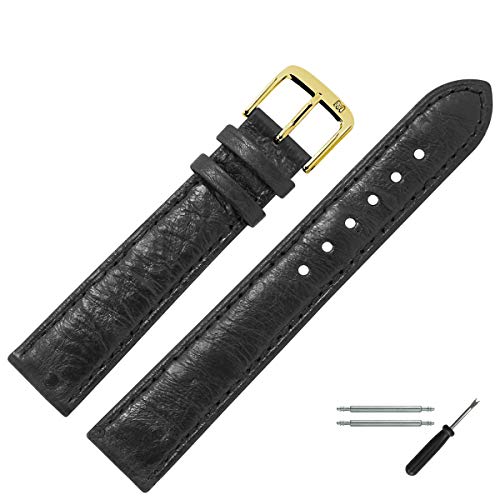 MARBURGER Uhrenarmband 18mm Leder Schwarz Strauß - Werkzeug Montage Set 8101810000220 von MARBURGER