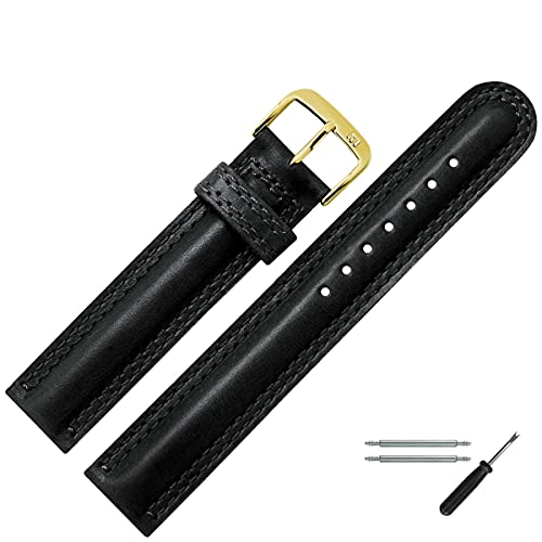 MARBURGER Uhrenarmband 18mm Leder Schwarz Gold Glatt Mit Naht - Montage Set 2951810000220 MARBURGER Uhrenarmband 18mm Leder Schwarz Gold Glatt Mit Naht - Montage Set 2951810000220 von MARBURGER