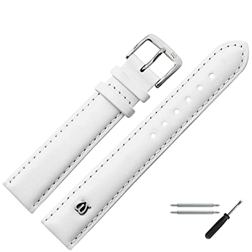 MARBURGER Uhrenarmband 18mm Leder Weiss Glatt Mit Naht - Werkzeug Montage Set 1001820000120 von MARBURGER