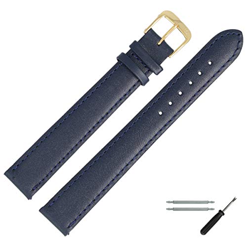 MARBURGER Uhrenarmband 18mm Leder Blau Glatt Mit Naht - Werkzeug Montage Set 1011851000220 von MARBURGER