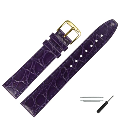 MARBURGER Uhrenarmband 20mm Leder Lila Kroko (Caiman) Prägung Mit Naht - Werkzeug Montage Set 5292054000220 von MARBURGER