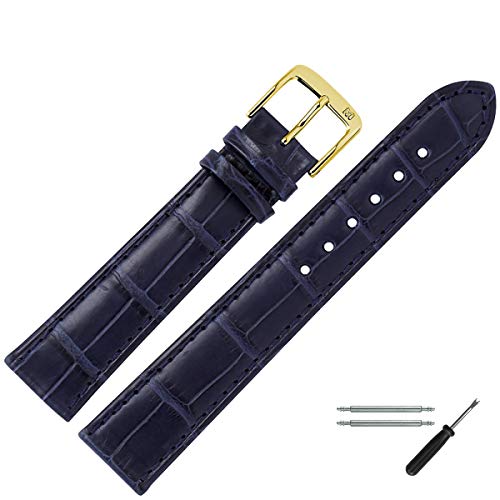 MARBURGER Uhrenarmband 20mm Leder Blau Alligator - Werkzeug Montage Set 8242051000220 von MARBURGER