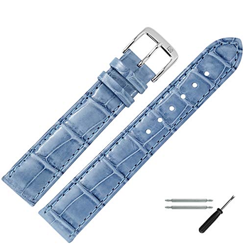 MARBURGER Uhrenarmband 20mm Leder Blau Alligator - Werkzeug Montage Set 8242053000120 von MARBURGER