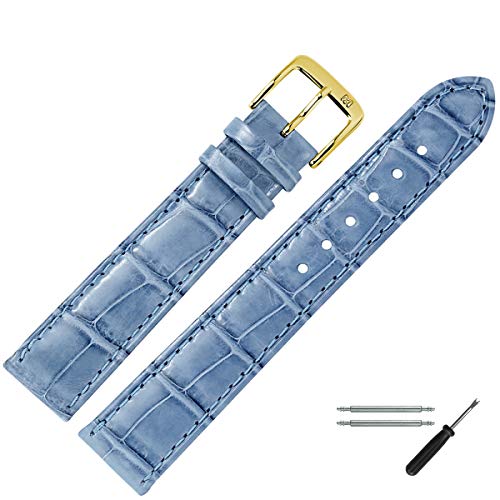 MARBURGER Uhrenarmband 20mm Leder Blau Alligator - Werkzeug Montage Set 8242053000220 von MARBURGER