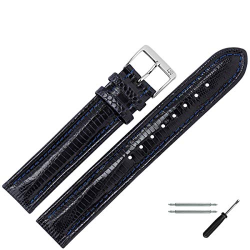 MARBURGER Uhrenarmband 20mm Leder Blau Eidechse (Teju) - Werkzeug Montage Set 8262050000120 von MARBURGER