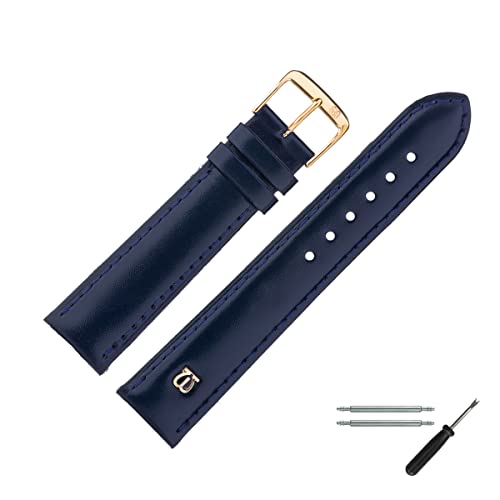 MARBURGER Uhrenarmband 20mm Leder Blau Gold Glatt Mit Naht - Montage Set 1002051000220 von MARBURGER