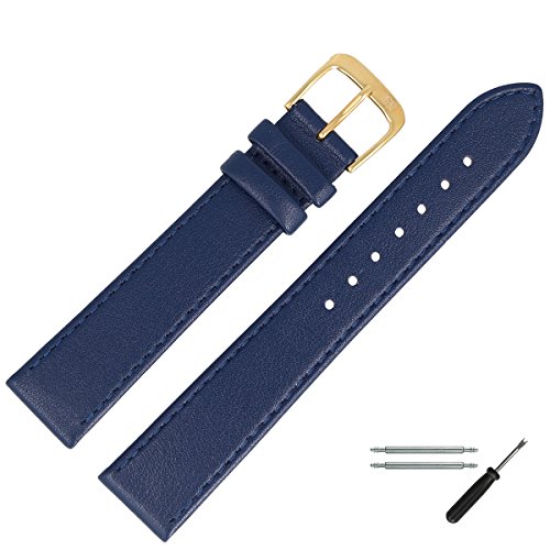 MARBURGER Uhrenarmband 20mm Leder Blau Glatt Mit Naht - Werkzeug Montage Set 7592051000220 von MARBURGER