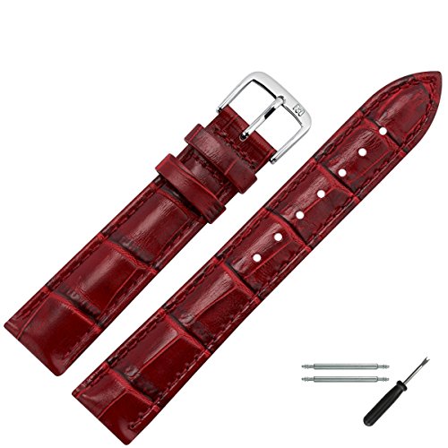 MARBURGER Uhrenarmband 20mm Leder Braun Silber Alligator Prägung Mit Naht - Montage Set 1432033000120 von MARBURGER