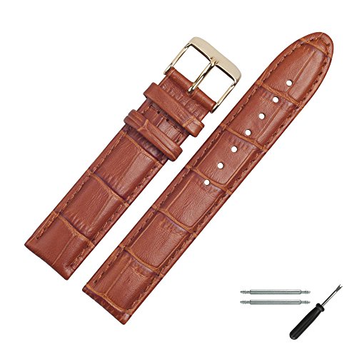 MARBURGER Uhrenarmband 20mm Leder Braun Gold Alligator Prägung Mit Naht - Montage Set 1392034000220 von MARBURGER