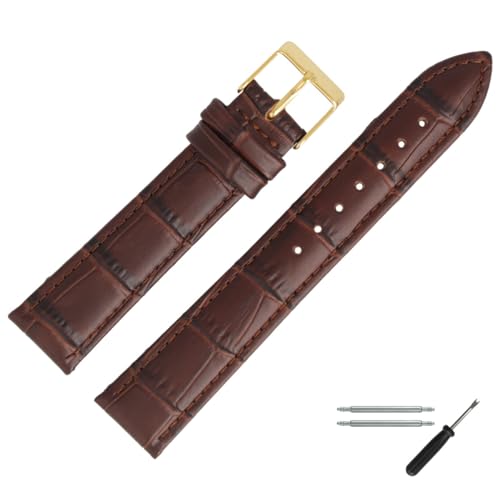 MARBURGER Uhrenarmband 20mm Leder Braun Gold Alligator Prägung Mit Naht - Montage Set 2772032000220 von MARBURGER