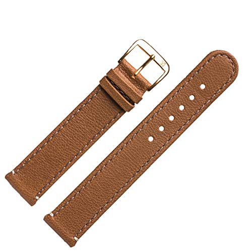 MARBURGER Uhrenarmband 20mm Leder Braun Gold Kamel Prägung Mit Naht - Montage Set 1462032000220 von MARBURGER