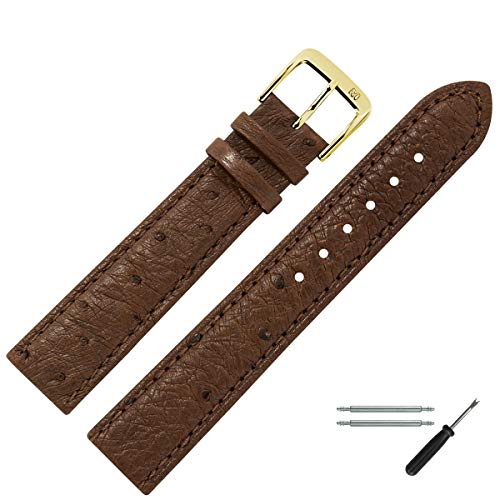 MARBURGER Uhrenarmband 20mm Leder Braun Gold Strauß Prägung Mit Naht - Montage Set 8102031000220 von MARBURGER