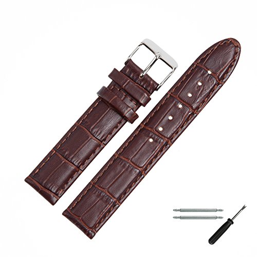 MARBURGER Uhrenarmband 20mm Leder Braun Silber Alligator Prägung Mit Naht - Montage Set 1392032000120 von MARBURGER