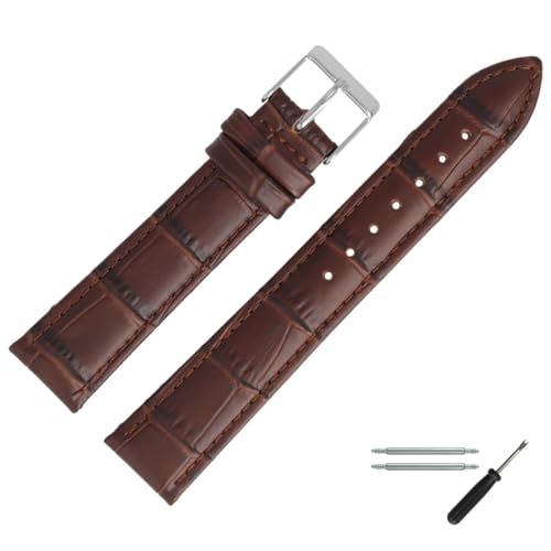 MARBURGER Uhrenarmband 20mm Leder Braun Silber Alligator Prägung Mit Naht - Montage Set 2772032000120 von MARBURGER