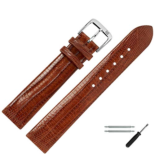 MARBURGER Uhrenarmband 20mm Leder Braun Silber Eidechse (Teju) Prägung - Montage Set 8352035000120 von MARBURGER