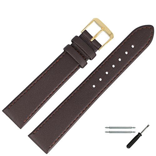 MARBURGER Uhrenarmband 20mm Leder Braun Glatt Mit Naht - Werkzeug Montage Set 7592031000220 von MARBURGER