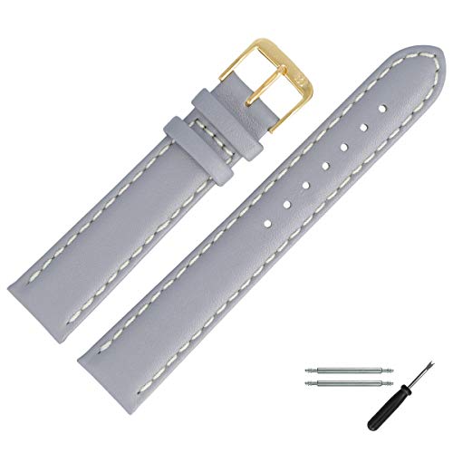 MARBURGER Uhrenarmband 20mm Leder Grau Gold Glatt Mit Naht - Montage Set 8062015000220 von MARBURGER