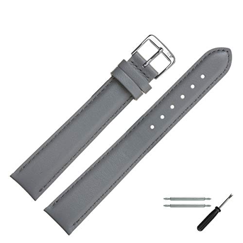 MARBURGER Uhrenarmband 20mm Leder Grau XL Glatt Mit Naht - Werkzeug Montage Set 6602015000120 von MARBURGER