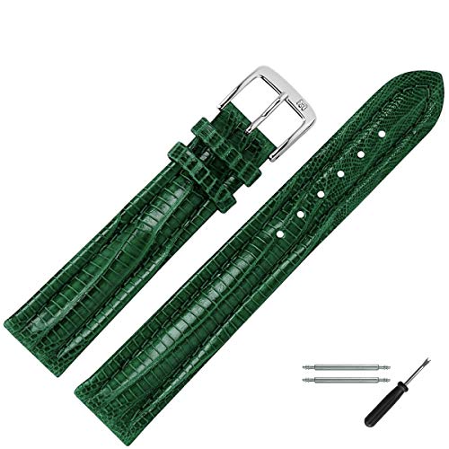 MARBURGER Uhrenarmband 20mm Leder Gruen Eidechse (Teju) Prägung Mit Naht - Werkzeug Montage Set 8262061000120 von MARBURGER