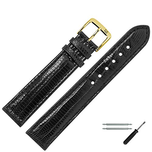 MARBURGER Uhrenarmband 20mm Leder Schwarz Eidechse (Teju) - Werkzeug Montage Set 8272010000220 von MARBURGER