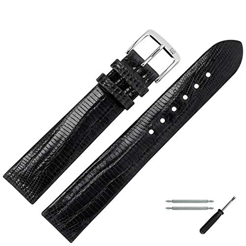 MARBURGER Uhrenarmband 20mm Leder Schwarz Eidechse (Teju) - Werkzeug Montage Set 8352010000120 von MARBURGER