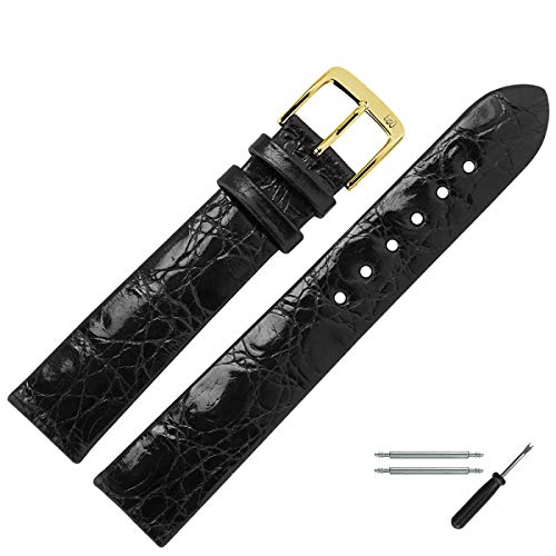 MARBURGER Uhrenarmband 20mm Leder Schwarz Gold Kroko Prägung - Montage Set 8342010000220 von MARBURGER