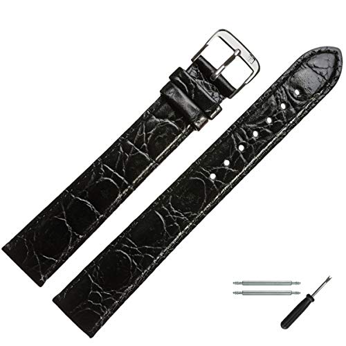 MARBURGER Uhrenarmband 20mm Leder Schwarz Kroko XL - Werkzeug Montage Set 6812010000120 von MARBURGER