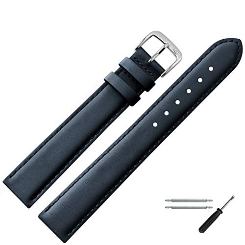 MARBURGER Uhrenarmband 22mm Leder Blau XL Glatt Mit Naht - Werkzeug Montage Set 6602251000120 von MARBURGER