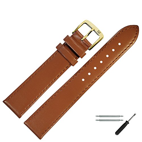 MARBURGER Uhrenarmband 22mm Leder Braun Glatt Mit Naht - Werkzeug Montage Set 7592234000220 von MARBURGER